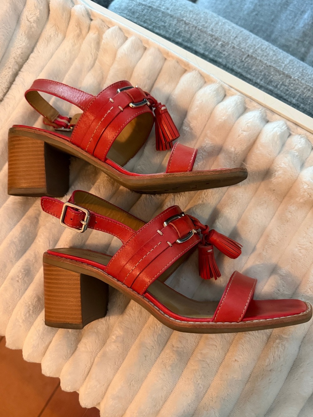 Bass Women’s Red-Orange Leather Tassel Slingback Sandals